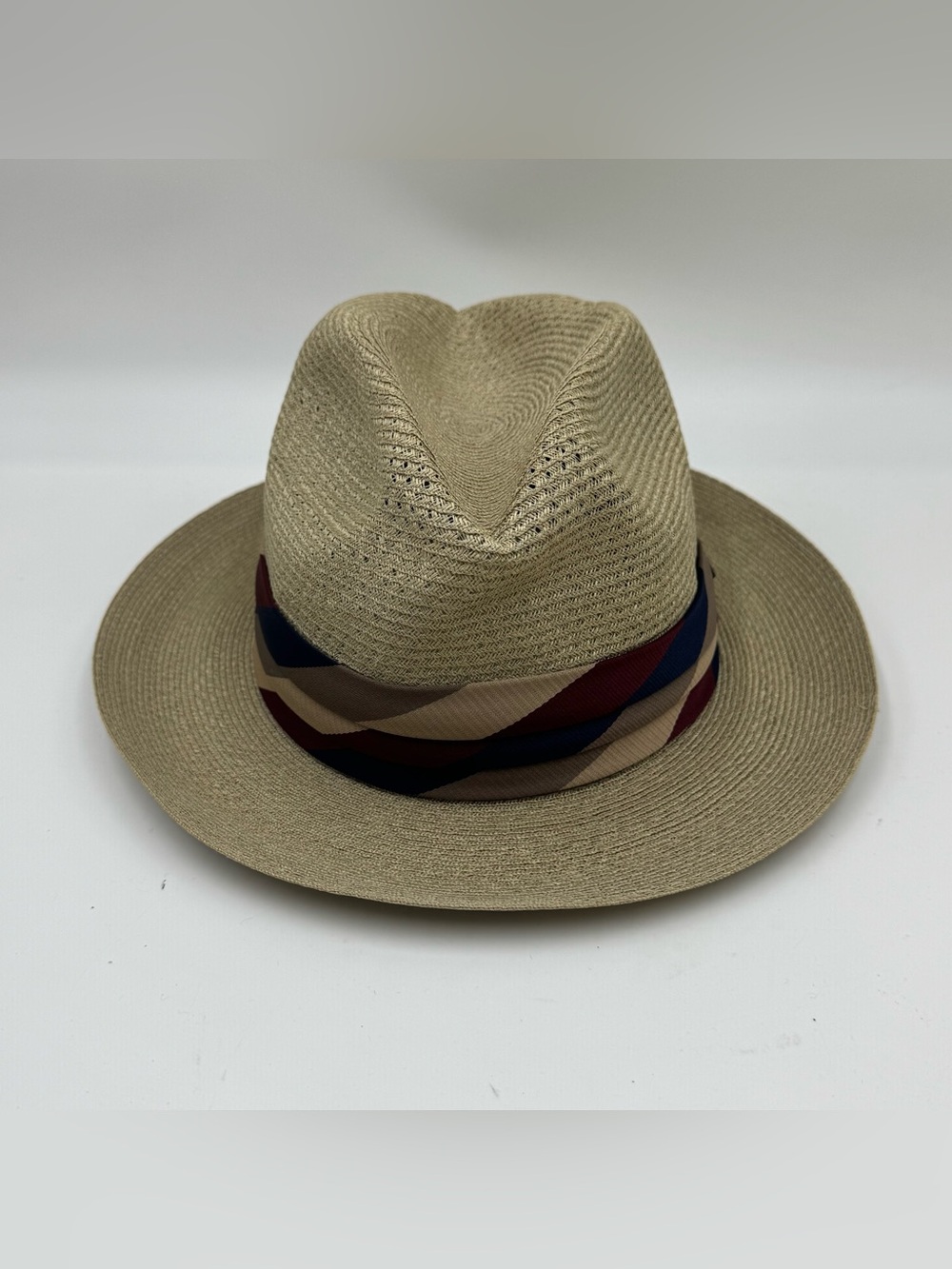 Stetson Tan Straw Fedora with Multicolor Stripe Band